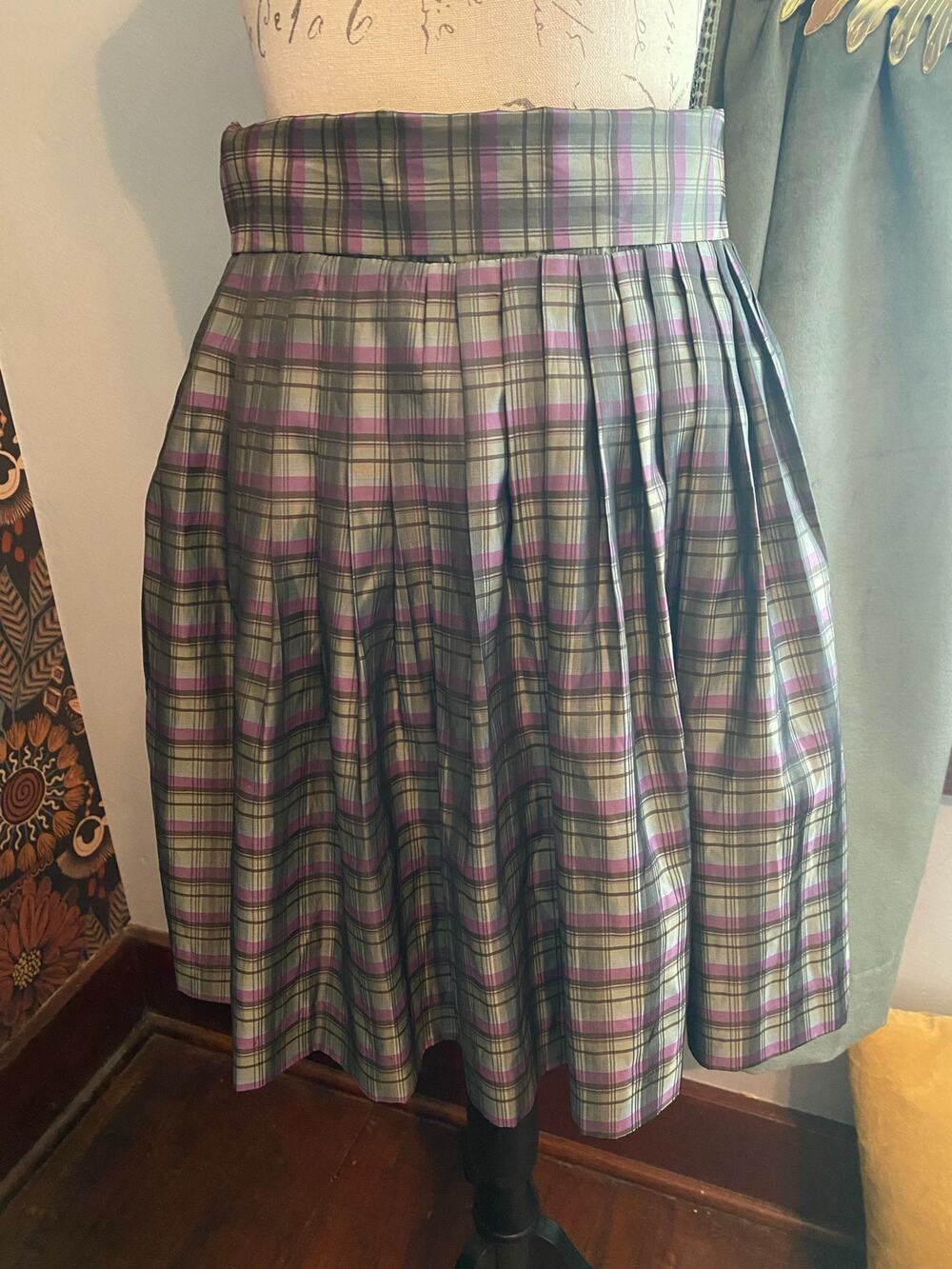 Twelve Grey Purple Plaid Twee Whimsygoth Pleated Skirt size medium